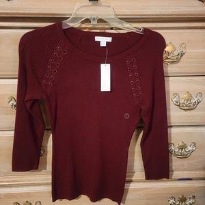New York & Company Wine Colored Sweater Lace Tye Shoulder/Chest Size XS